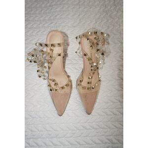 Fashion Nova Golden Studs Clear Strap Shoes - Size 7.5